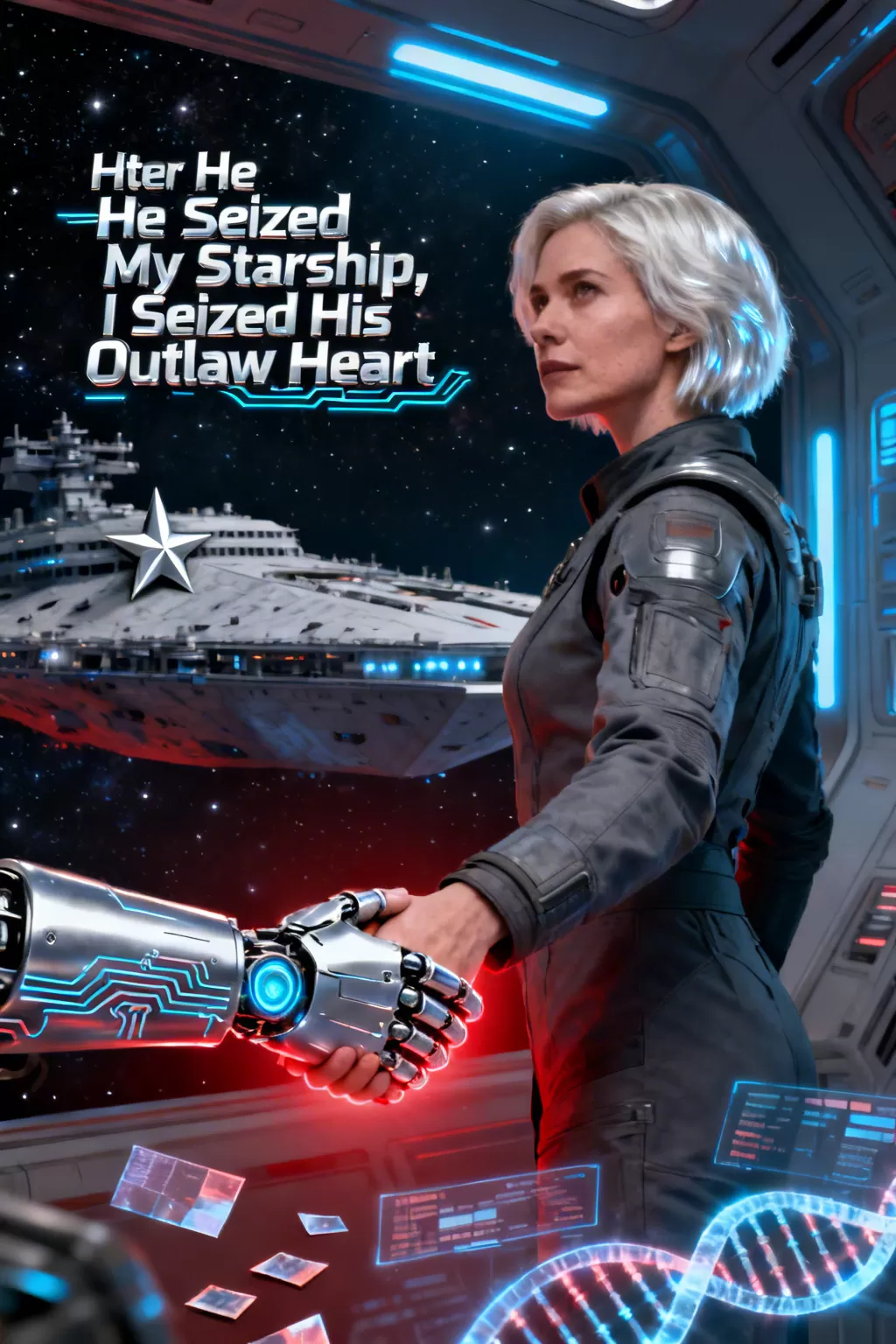 After He Seized My Starship, I Seized His Outlaw Heart - Sci-Fi & Space Romance Novel Cover - Read online free