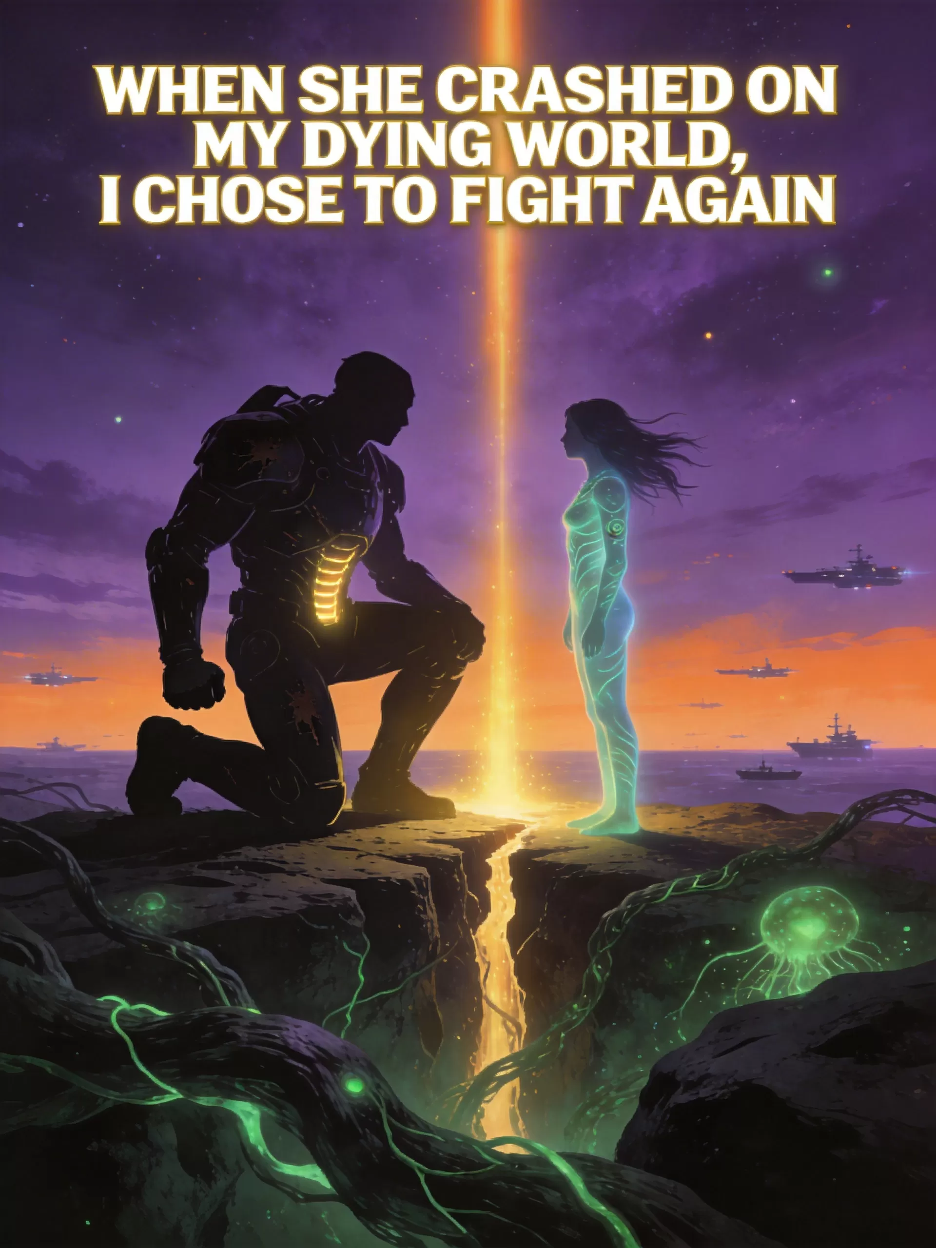 When She Crashed on My Dying World, I Chose to Fight Again - Sci-Fi & Space Romance Novel Cover - Read online free