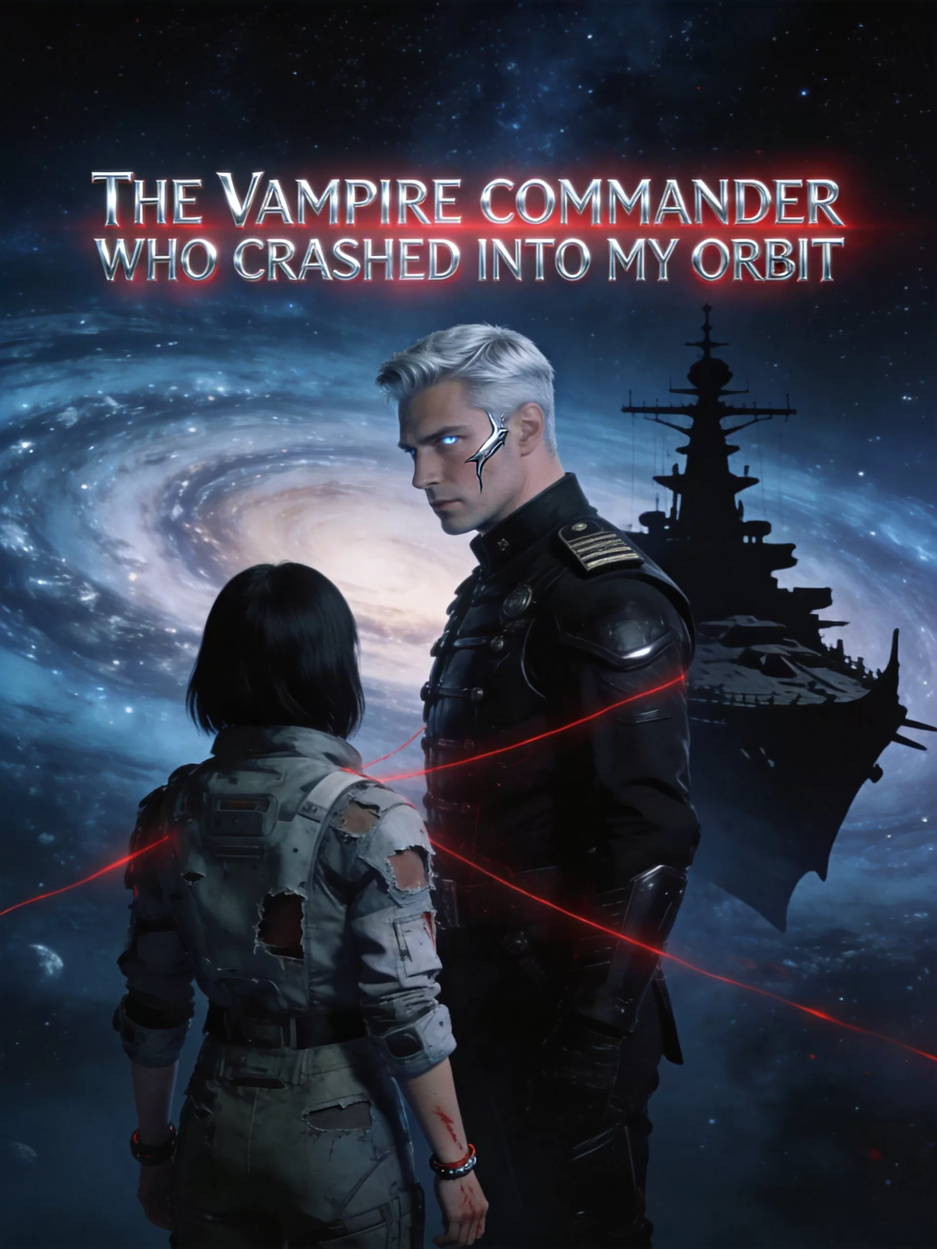 The Vampire Commander Who Crashed Into My Orbit - Sci-Fi & Space Romance Novel Cover - Read online free